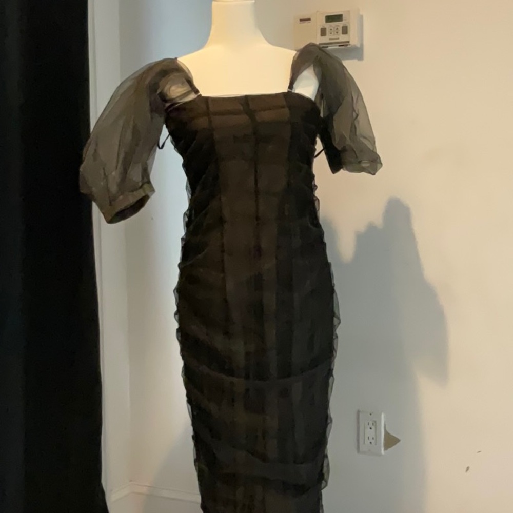 Fashion Nova Black Pleated Tiered Sheath Dress